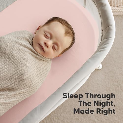 Image of 2-Pack Organic Bassinet Sheets for Girls, Boys - 100% Cotton Bassinet Mattress Sheets Compatible with Halo Bassinest Swivel Sleeper, Graco, Baby Delight, Chicco, Unisex Fitted Bassinet Sheets (Rose)