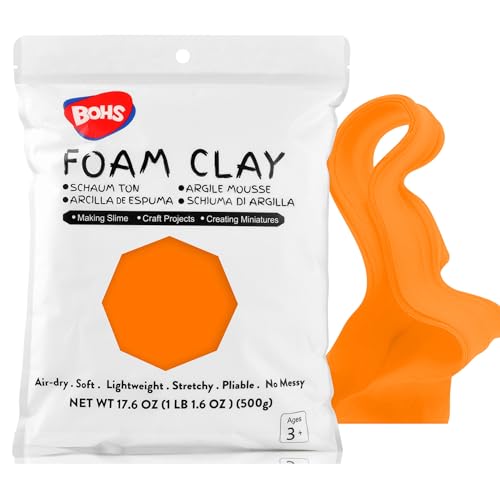 Image of BOHS Foam Clay, Orange Air Dry Modeling Clay, 1.1 lb | Soft, lightweight; crack-free finish; EVA and polystyrene foam details; cosplay props, figurines, fake bakes and slime making