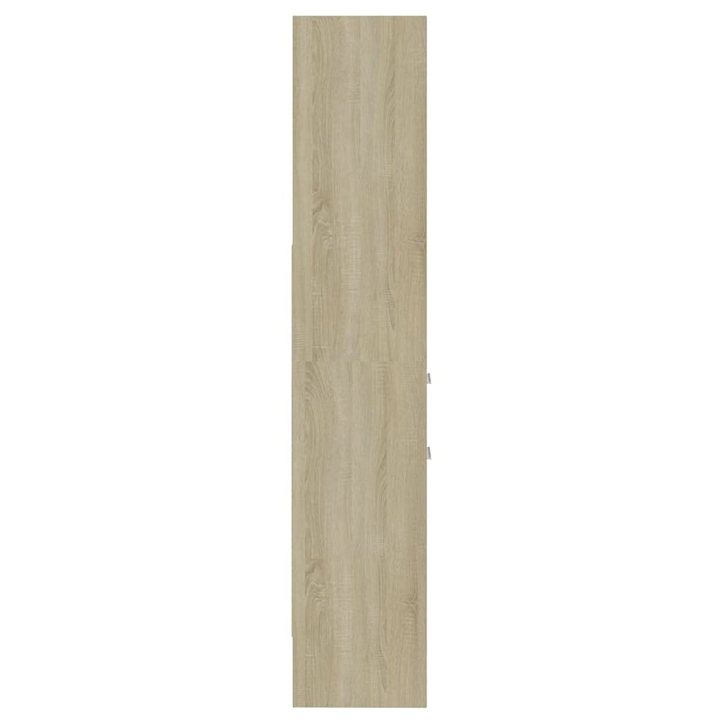 Libreria Alta 180 Cm - 4 Ripiani + 2 Cassetti, In Truciolato Rovere Sonoma, Per Soggiorno O Studio, 40x35x180 Cm