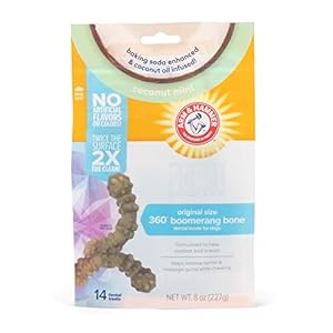 Arm & Hammer for Pets Fresh Spectrum 360 Degree Boomerang Bone Dental Treats | Dental Chews Fight Bad Breath, Plaque & Tartar Without Brushing | Coconut Mint Flavor, 14 Count