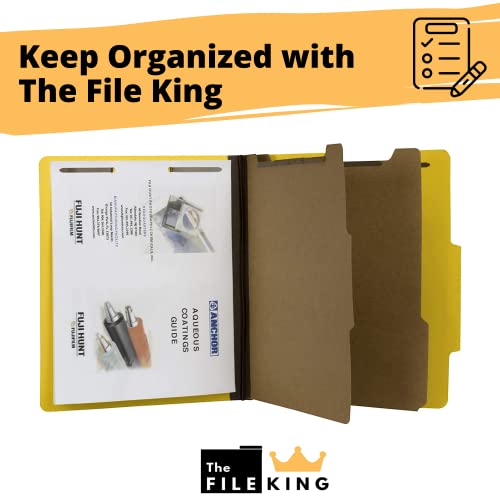 The File King Two Divider Pressboard Classification Yellow File Folder - Letter Size | Box Of 10 | 2/5 Roc Top Tab | 2” Expansion | Six 2-Inch Fastener Prongs | Made In America #TOP5
