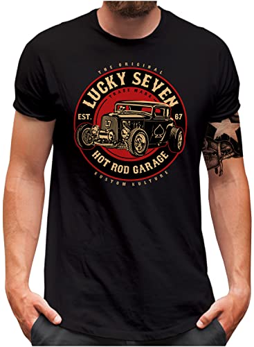 T-shirt Homme Grande Taille 5XL Lucky 7 Classic Hot Rod Noir