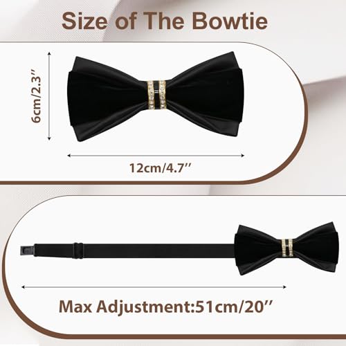 Image of Men's PU Velvet Rhinestone Bow Tie for Wedding | Adjustable neck strap, Soft velvet finish, For tuxedo and prom events, No tying required, Elegant rhinestone accent