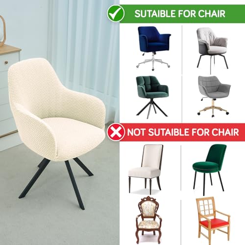 Image of HOKIPO Premium Jacquard Fully Covered Cover for Swivel Dining Chair with Arms, Pack of 2, Beige (AR-5356-BGE*2)