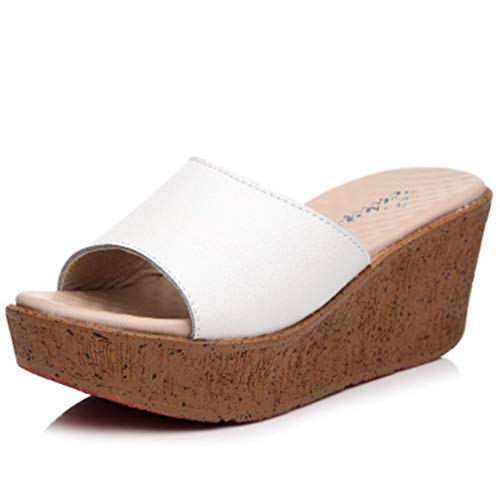 ChyJoey Women's Casual Platform Slide Sandals Thick Bottom Open Toe Summer Beach Mid Heels Wedge Sandal White