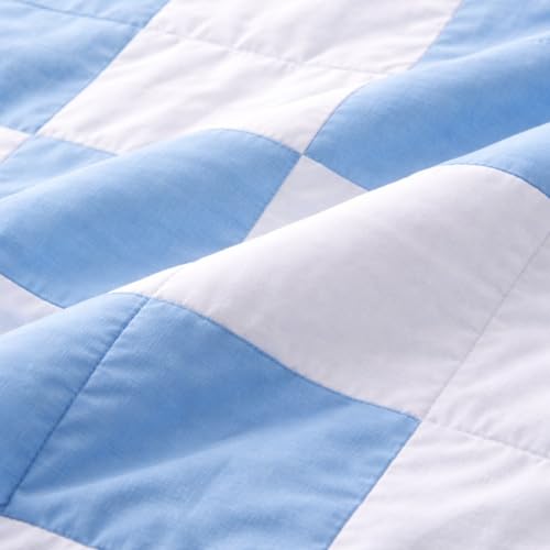 Image of Double Bed Dohar Blue & White Checkered | Lightweight Summer Quilt | Pure Cotton AC Blanket | Breathable All Season Comforter | Skin Friendly Bed Cover