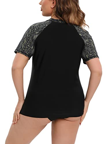Women Plus Size Rash Guard Shirt Sleeve Rashguard Swim Shirt Built In Bra Upf Swimsuit Workout Bathing Suits Top Snakeskin #TOP1