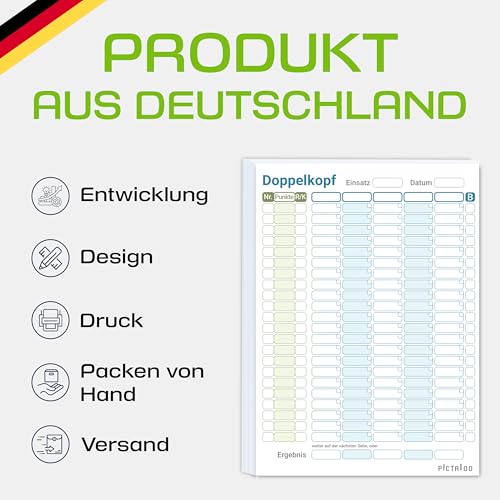 PICTALOO Doppelkopf Block DIN A5 – 50 Blatt mit extra großen Feldern & modernem Design – Made in Germany Spielblock auf PEFC-Papier – Seniorenfreundlicher Punkteblock für Kartenspiele (1)