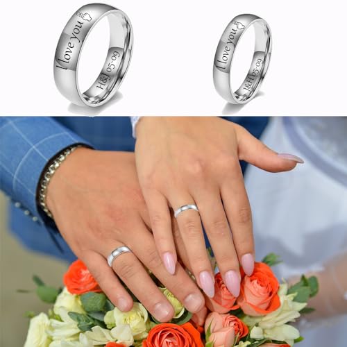 Personalized couple rings Set,Custom Engraved Rings for Couples Matching Promise Rings for Couples Blue and Black Wedding Rings for Men and Women,Custom Ring inside outside &Any Pattern2
