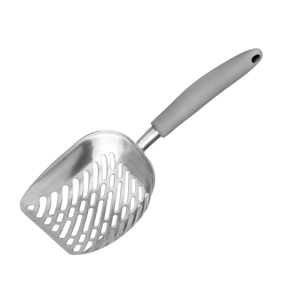 Hemoton Long Handle Cat Litter Scoop Durable Metal Litter Shovel for Dogs Comfortable Grip for Cleaning Grey Color Suitable for All Litter Types