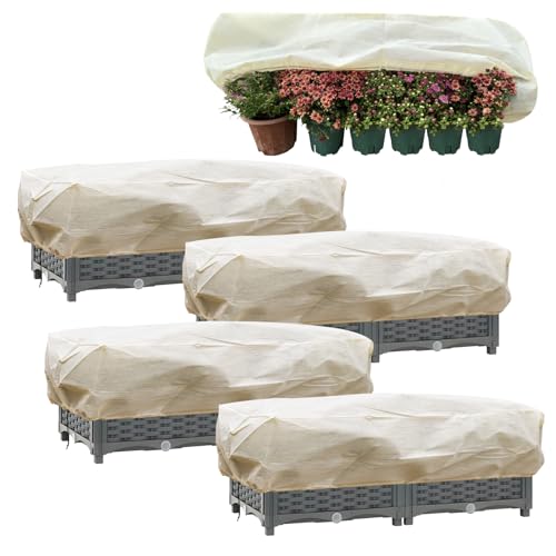 iBamso Winter Plant Fleece Frost Protection Cover, Plant Covers Freeze Protection for Balcony Flower Box, Reusable Plant Warming Jackets with Drawstring-50gsm/4 Pack (150 x 45 x 40 cm)