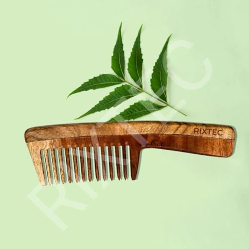 Image of PACK OF 02 Neem Comb, Wooden Comb | Hair Growth, Hairfall, Dandruff Control | Hair Straightening, Frizz Control | Comb for unisex Kacchi, Shine Suited For All Hair Types (Wide Tooth)