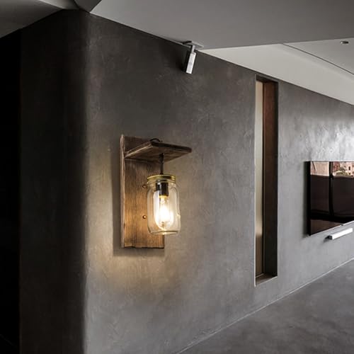 Apliques de pared vintage E27 con madera noble y detalles de hierro 6