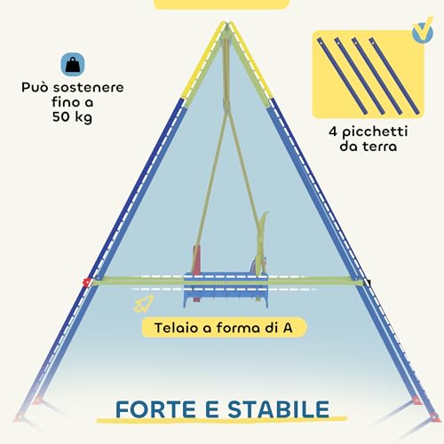 Aiyaplay 3 In 1 Altalena Da Giardino Per Bambini, Altalena Per Neonato Da Interno E Esterno, Altezza Regolabile, Supporti In Acciaio Pieghevoli, Cintura Sicurezza, Facile Montare, 9 Mesi-8 Anni, Blu - 5