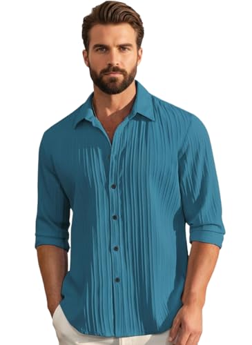 Image of Amazon Brand - INKAST Men's Casual Button Down Shirts Long Sleeve Linen Shirt Fashion Textured Beach Summer Shirt