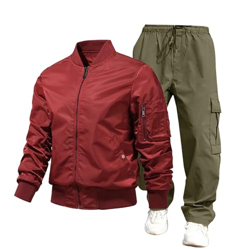 Conjunto de 2 piezas de sudadera de manga larga y pantalones deportivos para hombre, estilo casual, liso, con cremallera, conjunto completo para hombre, #01 Verde militar, XXL