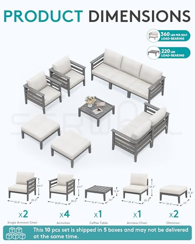 Image of SERWALL HDPE Outdoor Furniture Set, 10 Pieces Patio Sectional Sofa Set | All-Weather Wood-Like Outdoor Sofa Couch with Coffee Table, Modular Design for Flexible Combination