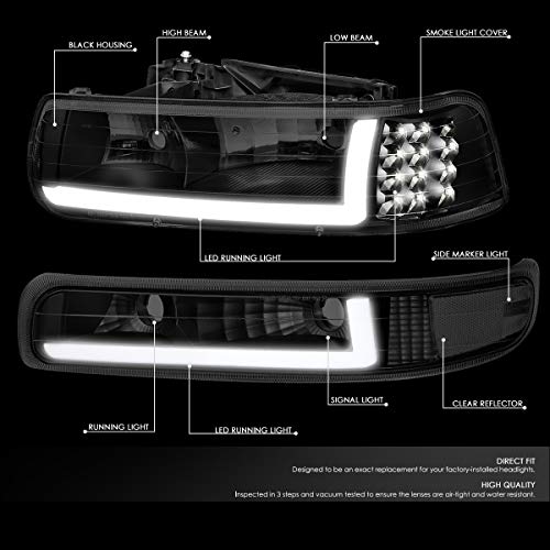 Image of DNA MOTORING Pair Headlight Assembly Compatible with 99-02 Silverado 1500 2500 /01-02 Silverado 1500 2500 HD, w /LED Daytime Running Light Bar, Black /Smoked, HL-LB-CSIL99-BK-SM-CL1
