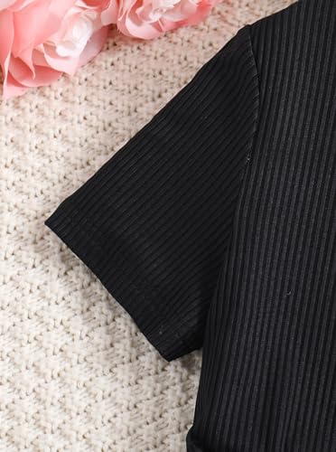 Hilinker Girls Short Sleeve Pleated Dress Summer Ribbed Crew Neck Dresses with Belt4