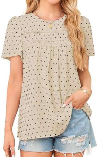 Womens Summer Tops Crewneck Short Sleeve Shirts Casual Chiffon Bl...