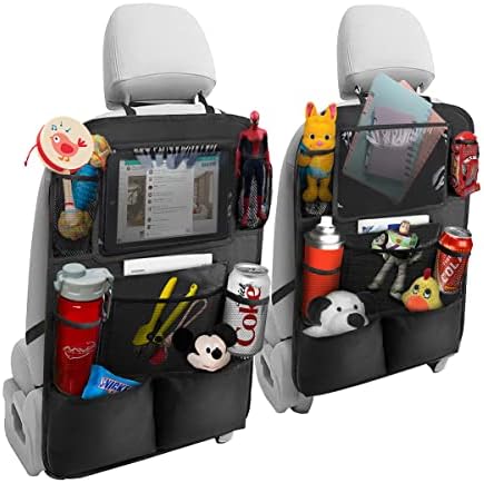 Hanemia 2Pack Car Seat Back Organizer, Kick Mats Backseat Car Storage with Touch Screen Tablet Holder, Waterproof Car Back Seat Protector for Kids, Vehicle Back Seat Organizer for Travel Accessories