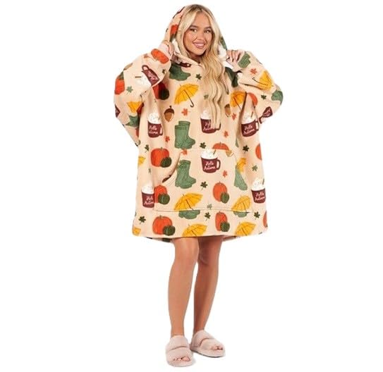 Adult Oversized Blanket Hoodie Winter Warm Sherpa Fleece Hoody Soft Fluffy Wearable with Pocket (Beige - Autumn)