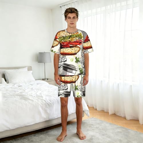 Ensemble pyjama homme imprimé hamburger manches courtes à poches - 3