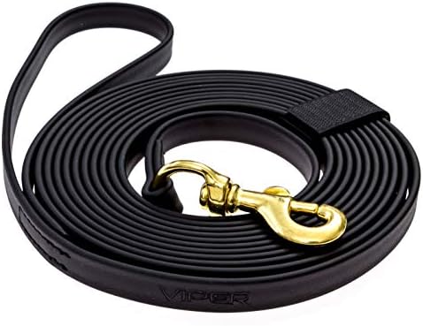 Viper Biothane K9 Working Dog Leash Waterproof Lead for Tracking Training Schutzhund Odor-Proof Long Line with Solid Brass Snap for Puppy Medium and Large Dogs 0.62 in Wide by 15 ft Long Black