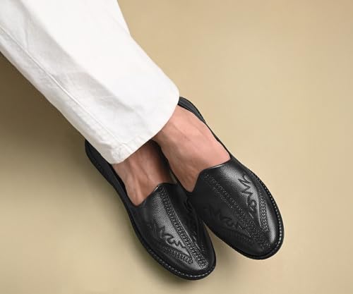Image of LOUIS STITCH Men's Ethnic Slip On Embroided Mojaris | Stylish Nagra Juti for Men | Lightweight and Comfortable Stylish Embroided Jutis and Mojaris for Kurta Pajama | LSAXNGED