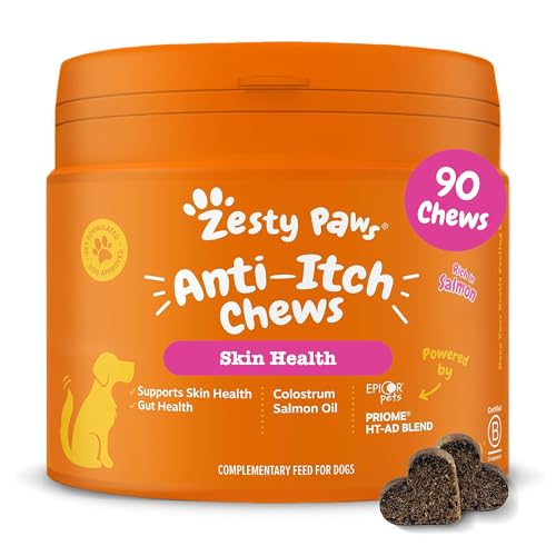 Zesty Paws Anti-Itch Chews For Dogs | Skin and Gut Health Support | Suitable for Itching and Sensitive Skin | For Dogs who Scratch, Itch & Lick | Itchy Dog | Rich in Salmon Oil & Omega 3 | 90 Pcs