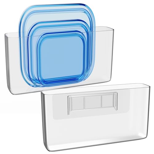 NiHome Acrylic Wall Mount Organizer 2-Pack, Slim Multi-Use Over Cabinet Storage Bins No-Drill Installation, Versatile Use for Kitchen, Bathroom, Office Perfect for Small Accessories (Clear)