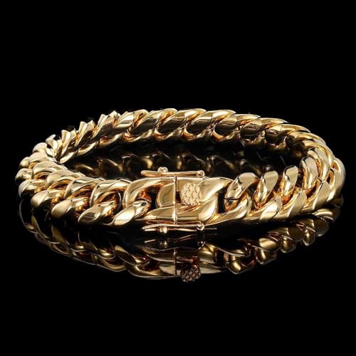 18K Gold Solid Cuban Bracelet for Men and Women Hip Hop Cuban Bracelet Best Gift for Birthday/Valentine's Day/Christmas, Mesh Bracelet, Gift Box Packaging3