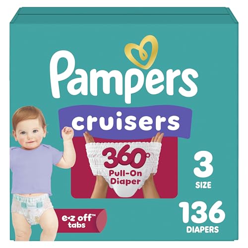 Image of Pampers Diapers - Cruisers 360 - Size 3, 136 Count, Babyproof up to 100% Leakproof Pull-On Diaper