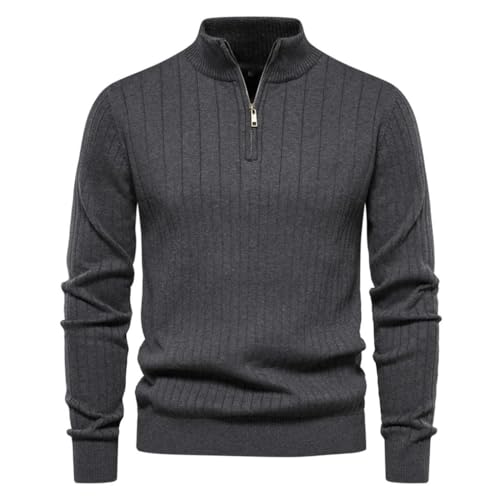 Men Zipper Pullover Handsome Sweaters Warm Men Stand Collar Cotton Knitted Sweater Dark Gray9 L