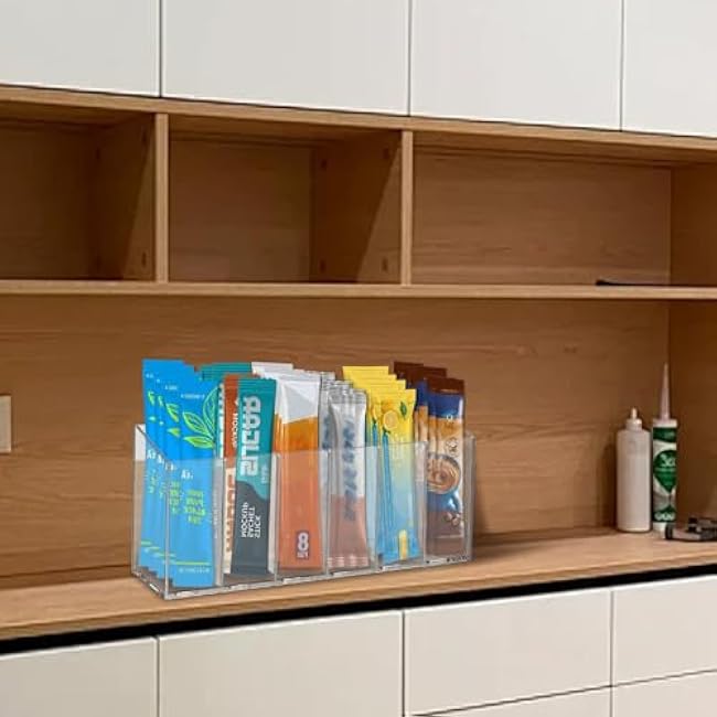 Drink Packet Organizer, Water Drink Packet Holder with Removable Divider, Water Flavor Packet Organization Container for Kitchen Organizers and Storage