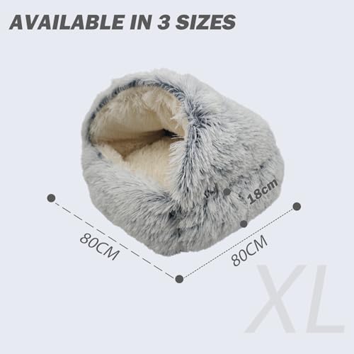 HaiTaoSy Hundehöhle (XL) 80cm, Kuschelhöhle für Kleine Hunde/Katzen, Warm und Weich, Flauschiges Hundebett mit Dach, Rutschfestes hundekörbchen Waschbar