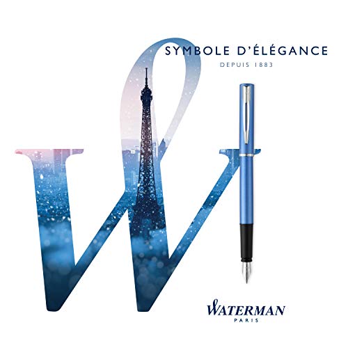 Waterman Caneta tinteiro cromada Graduate, ponta fina, tinta azul