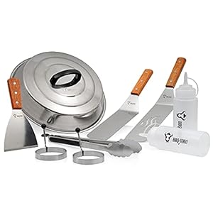 BBQ-Toro Teppanyaki Plancha-accessoireset, 9-delige set van roestvrij staal, met warmtebel, spatel, grilltang, spuitflessen, eivormen