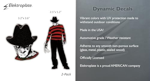Image of Elektroplate Freddy Krueger Dynamic Car Decal Set of 2 | Officially Licensed Nightmare on Elm Street, Weatherproof Automotive Grade Vinyl Sticker for Water Bottle, Laptop & More