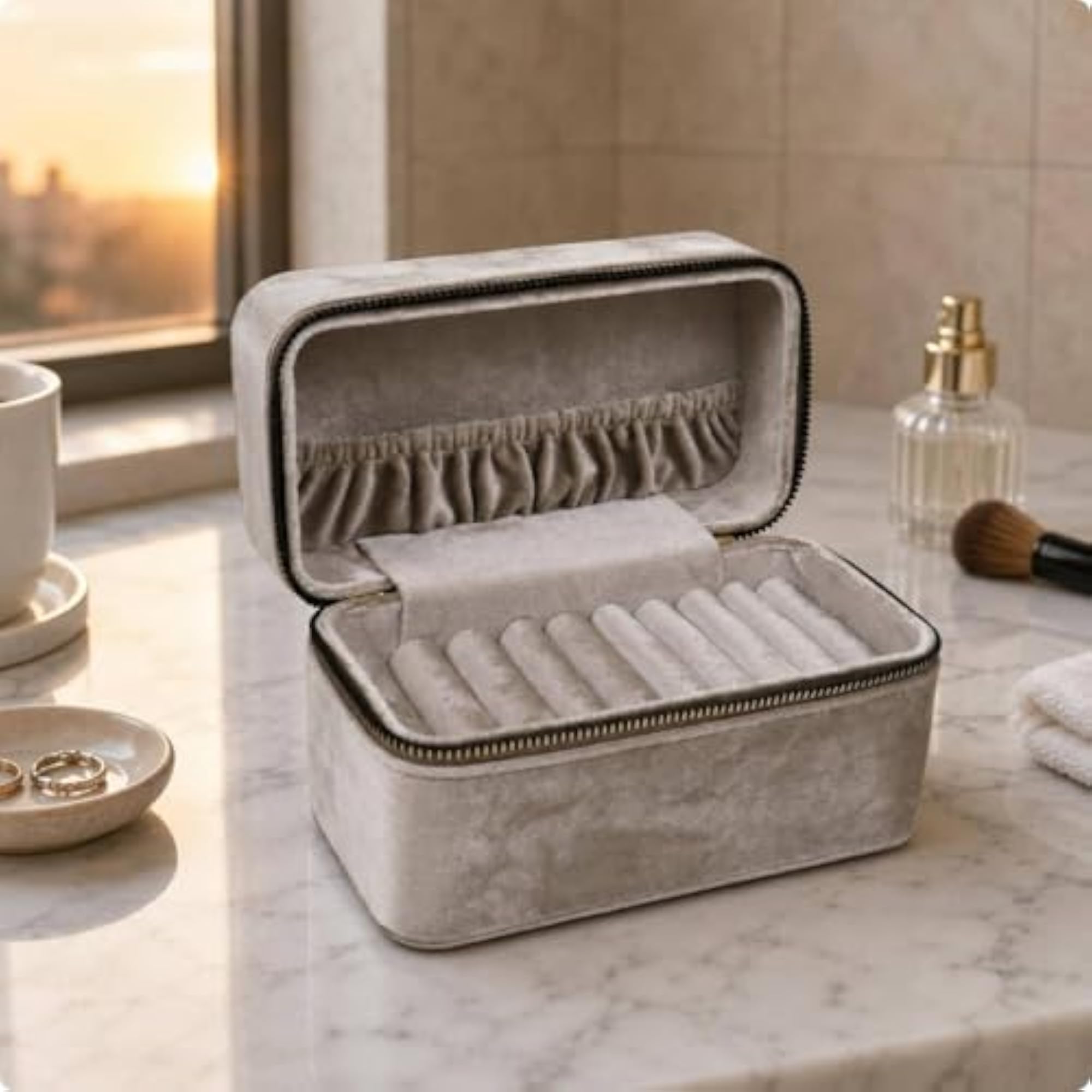 Padded Slots Bracelet Storage Box, Velvet-Like Design