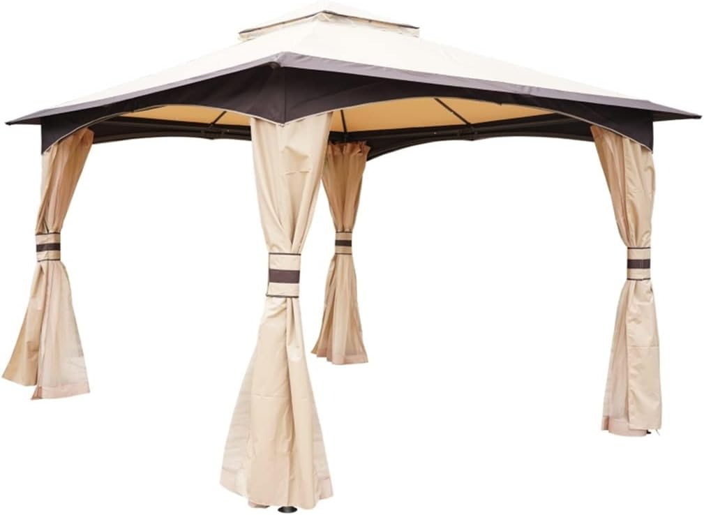 10' X12' Patio Gazebo Canopy with 2-Tier Soft Top Roof and Steel Frame,Outdoor Gazebo with Mesh Netting Sidewalls