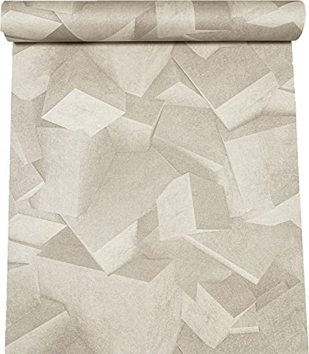 SOPHIE LAURENCE Natural Grey Quadra Stone Cube Pattern 3D Effect Square Textured Wallpaper Bedroom Living Room Kitchen (Textured 3D Hexagon Quadra Natural Grey)