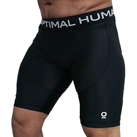 Optimal Human Men's Compression Shorts | Workouts Running Cycling Sports Training Weightlifting MMA BJJ UFC (Black, X-Large) Cover