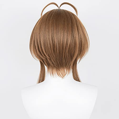 Image of Half and Half Brown Ponytail Anime Wig with Bangs Short Light Brown Lolita Twin Tails Pigtails Wig for Women Halloween Costumes Party