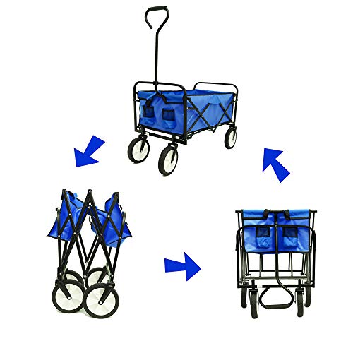 Carretilla plegable para camping y jardín, carrito utilitario resistente de hasta 150 libras, azul miniatura 5