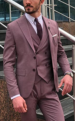 Wemaliyzd Men's 3 Piece Classic Fit Suit Set, Peak Lapel Tuxedo Blazer Coat Vest Pants Evening Party3