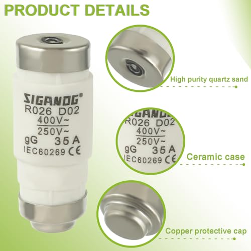 SIGANDG Neozed Sicherungen, D02 35A gL/gG 400VAC, D0-Typ Sicherungseinsatz (10 Stück)