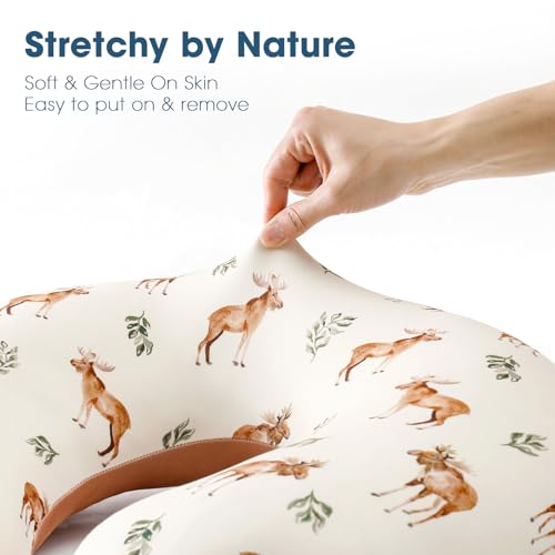Image of GRSSDER Reversible Nursing Pillow Cover, Ultra Soft Stretchy Minky Removable Nursing Covers Fitted for Breastfeeding Pillows Snug and Safe, Elk