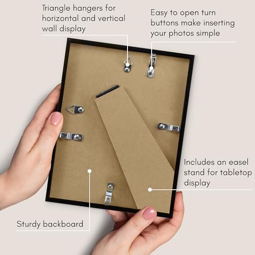 Americanflat 7x9 Picture Frame with Shatter-Resistant Glass - Streamline Collection - Thin Border Photo Frame for Tabletop and Wall Display - Hanging Hardware and Easel Stand Included - Black