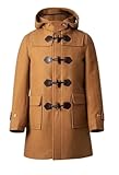 MERCH ATTIRE Duffle coat classique en laine mélangée pour homme avec capuche et poches plaquées, Marron   Laine, XL